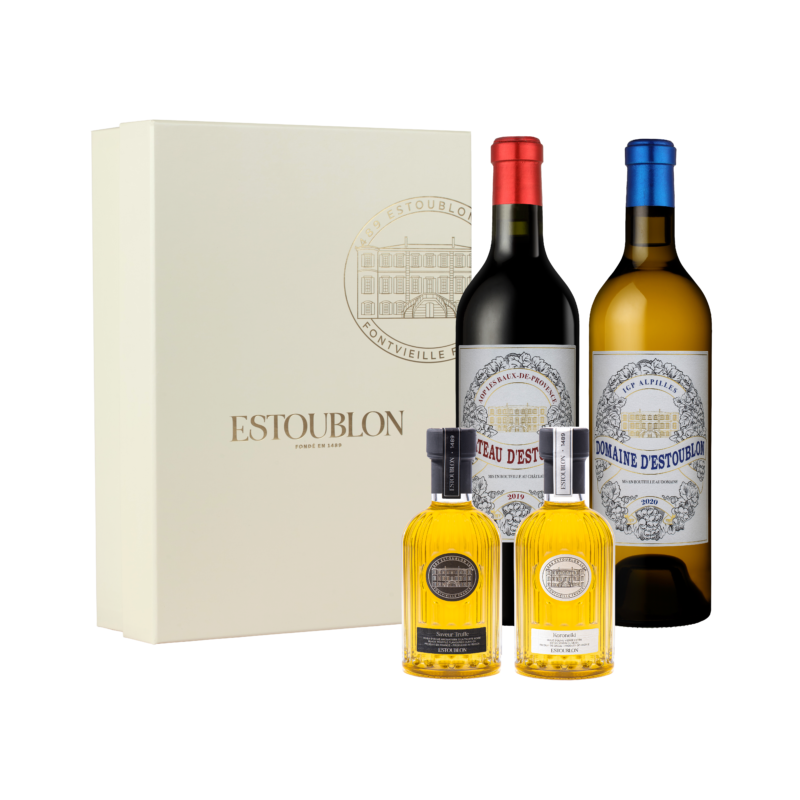 Coffret Epicure Vin rouge, vin blanc, et huile d'Olive du Chateau  d'Estoublon